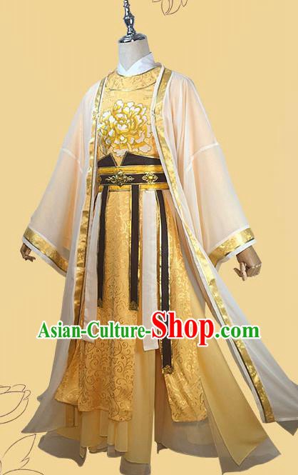 Chinese Ancient King Golden Clothing Cosplay Monarch Apparels Tang Dynasty Emperor Garment Costumes