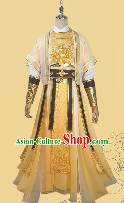 Chinese Ancient King Golden Clothing Cosplay Monarch Apparels Tang Dynasty Emperor Garment Costumes