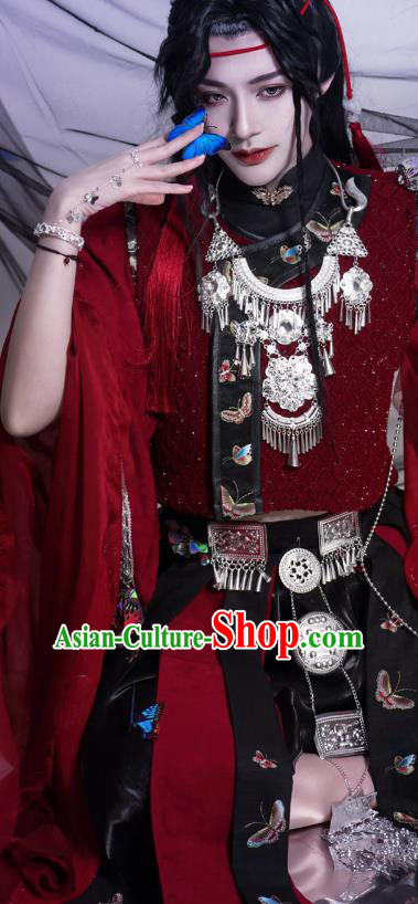 China Cosplay Character Miao Ethnic Clothing Traditional Ancient Fairy Red Dress Garment