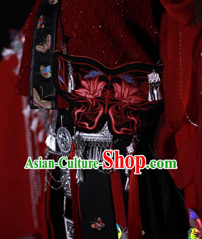 China Cosplay Character Miao Ethnic Clothing Traditional Ancient Fairy Red Dress Garment