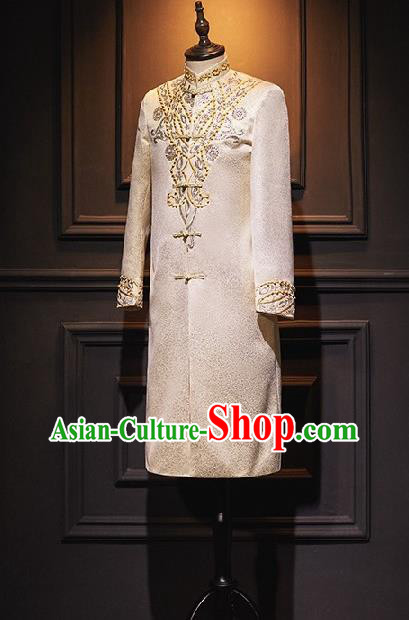 Indian Traditional Wedding Garment Costumes India Bridegroom Embroidered Golden Long Gown