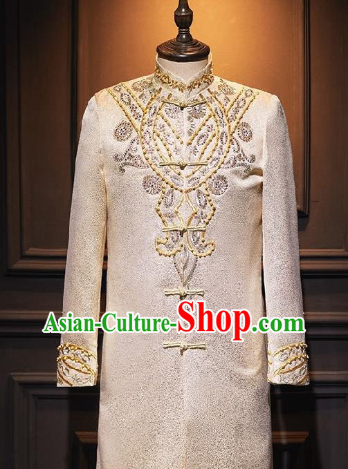 Indian Traditional Wedding Garment Costumes India Bridegroom Embroidered Golden Long Gown