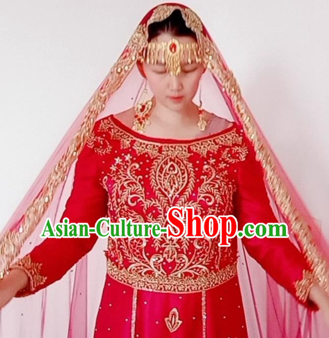 Asian India Bride Red Sari Dress Garment Indian Traditional Wedding Saree Clothing