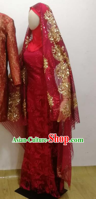 Asian India Bride Garment Indian Traditional Wedding Red Dress Pakistan Woman Clothing