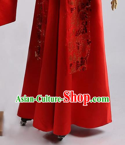 Chinese Classical Embroidered Red Dress Hui Ethnic Bride Clothing Traditional Wedding Garment Costumes