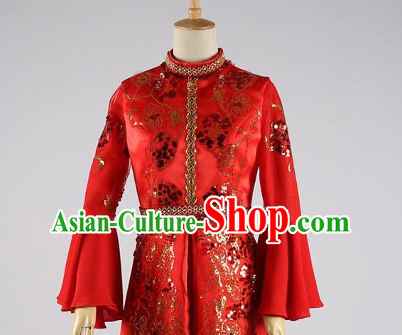 Chinese Classical Embroidered Red Dress Hui Ethnic Bride Clothing Traditional Wedding Garment Costumes