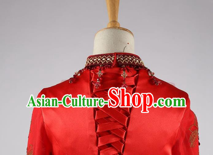 Chinese Classical Embroidered Red Dress Hui Ethnic Bride Clothing Traditional Wedding Garment Costumes