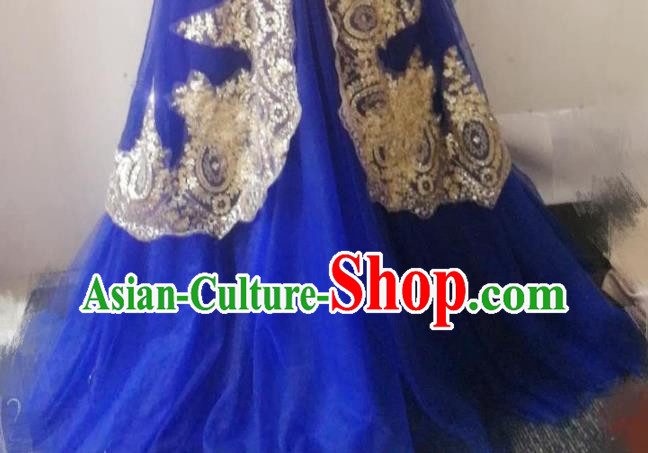 Chinese Traditional Wedding Garment Costumes Classical Embroidered Royalblue Dress Hui Ethnic Bride Clothing