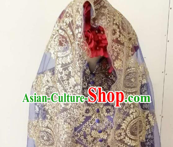 Chinese Traditional Wedding Garment Costumes Classical Embroidered Royalblue Dress Hui Ethnic Bride Clothing
