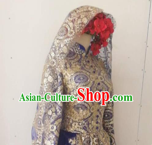 Chinese Traditional Wedding Garment Costumes Classical Embroidered Royalblue Dress Hui Ethnic Bride Clothing