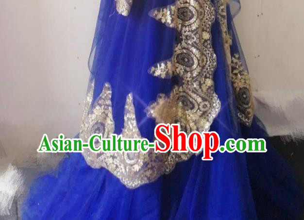 Chinese Traditional Wedding Garment Costumes Classical Embroidered Royalblue Dress Hui Ethnic Bride Clothing