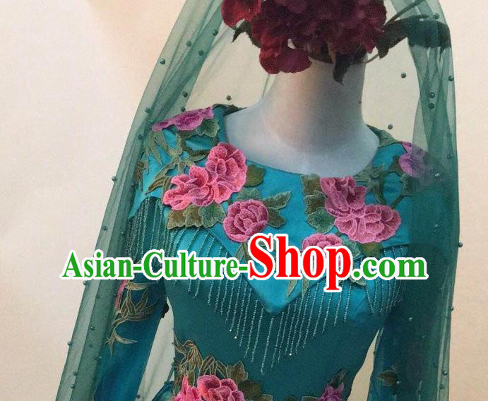 Chinese Classical Embroidered Green Full Dress Traditional Wedding Garment Costumes Hui Ethnic Bride Clothing