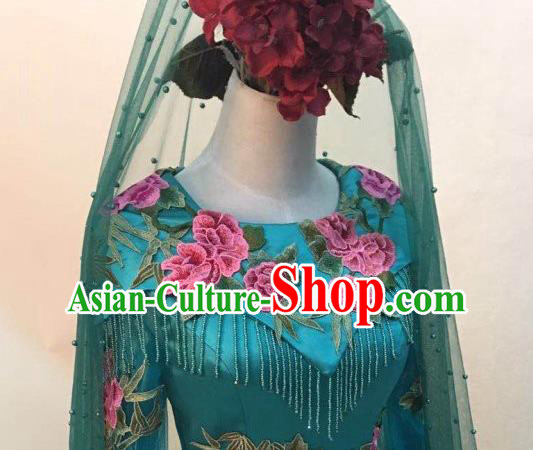 Chinese Classical Embroidered Green Full Dress Traditional Wedding Garment Costumes Hui Ethnic Bride Clothing