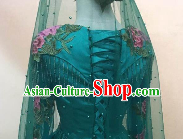 Chinese Classical Embroidered Green Full Dress Traditional Wedding Garment Costumes Hui Ethnic Bride Clothing