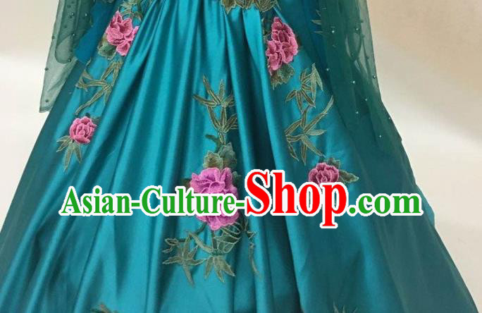 Chinese Classical Embroidered Green Full Dress Traditional Wedding Garment Costumes Hui Ethnic Bride Clothing