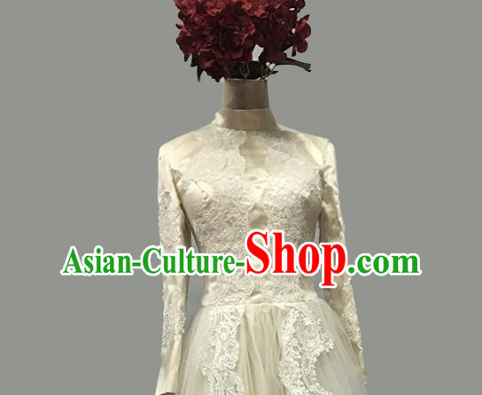Chinese Hui Ethnic Bride Clothing Classical Embroidered Champagne Full Dress Traditional Wedding Garment Costumes