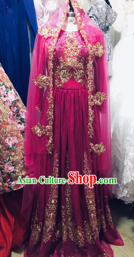 Asian India Bride Rosy Sari Dress Garment Indian Traditional Wedding Lehenga Clothing