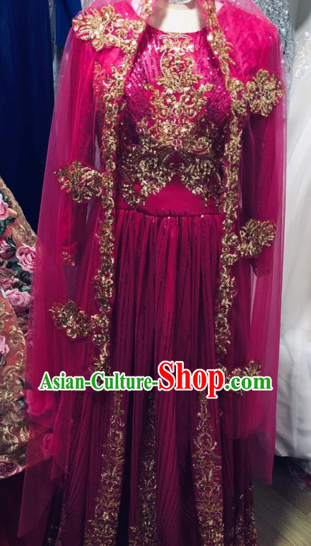Asian India Bride Rosy Sari Dress Garment Indian Traditional Wedding Lehenga Clothing
