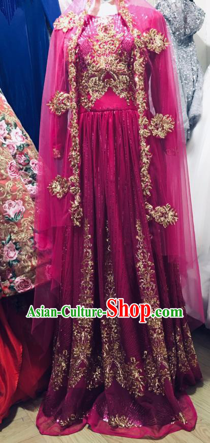 Asian India Bride Rosy Sari Dress Garment Indian Traditional Wedding Lehenga Clothing