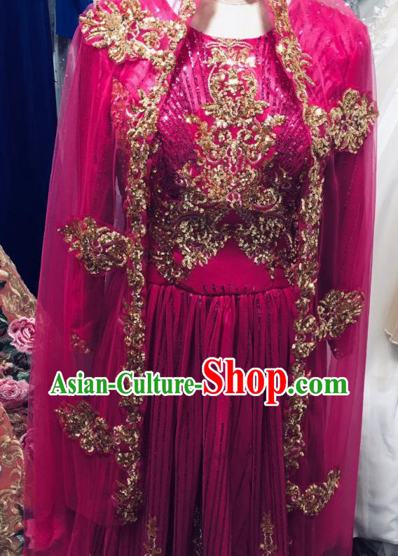 Asian India Bride Rosy Sari Dress Garment Indian Traditional Wedding Lehenga Clothing