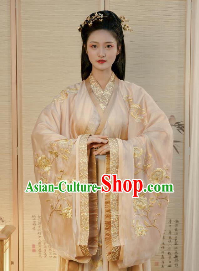 China Traditional Jin Dynasty Court Woman Historical Clothing Ancient Palace Princess Embroidered Hanfu Dress Garments