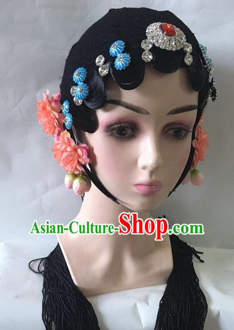 Chinese Classical Dance Hair Accessories Traditional Stage Performance Wigs and Hairpins Beijing Opera Diva Headdress