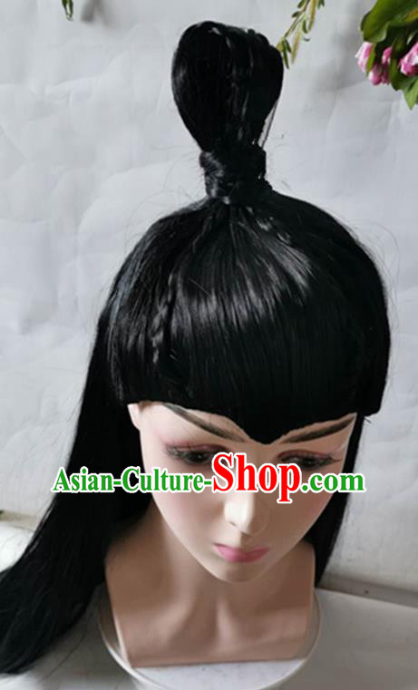 China Traditional Ming Dynasty Childe Wig Sheath Headwear Cosplay Swordsman Wigs