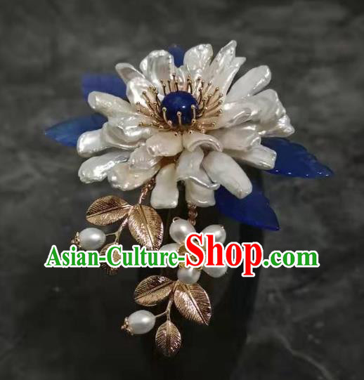 China Ming Dynasty Shell Chrysanthemum Hair Comb Traditional Hanfu Hair Accessories Ancient Imperial Consort Hairpin