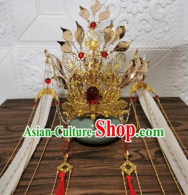 Chinese Traditional Cosplay Swordsman Hair Accessories Ancient Crown Prince Golden Hair Crown