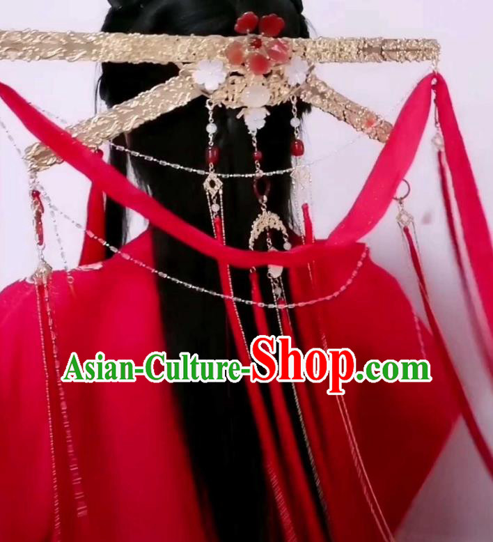 China Handmade Golden Crown Traditional Hanfu Wedding Hair Accessories Ancient Swordswoman Headdress