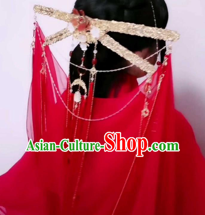 China Handmade Golden Crown Traditional Hanfu Wedding Hair Accessories Ancient Swordswoman Headdress