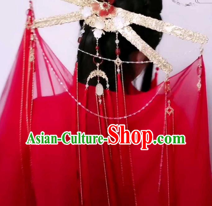 China Handmade Golden Crown Traditional Hanfu Wedding Hair Accessories Ancient Swordswoman Headdress