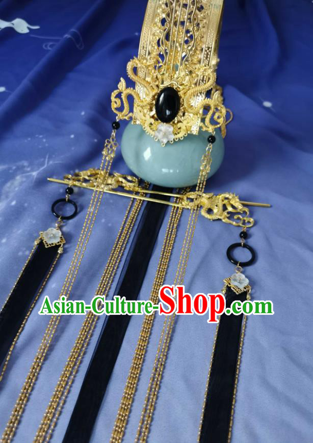 Chinese Traditional Hanfu Hairpins Cosplay Swordsman Hair Accessories Ancient Prince Golden Dragon Hair Crown