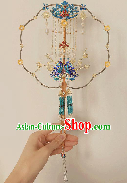 Chinese Bride Fan Traditional Wedding Prop Fan Classical Dance Palace Fan Handmade Cloisonne Butterfly Fans