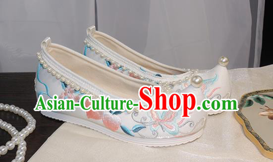 Chinese Traditional Hanfu Shoes Ancient Princess Shoes Ming Dynasty Embroidered Shoes Pearls Shoes