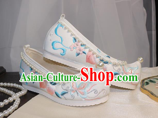 Chinese Traditional Hanfu Shoes Ancient Princess Shoes Ming Dynasty Embroidered Shoes Pearls Shoes