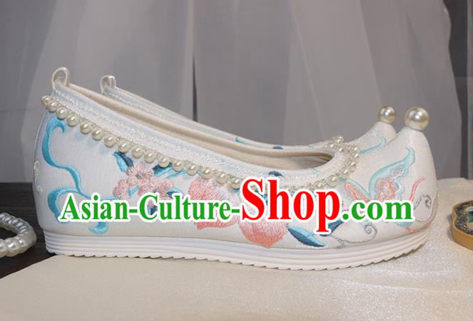 Chinese Traditional Hanfu Shoes Ancient Princess Shoes Ming Dynasty Embroidered Shoes Pearls Shoes