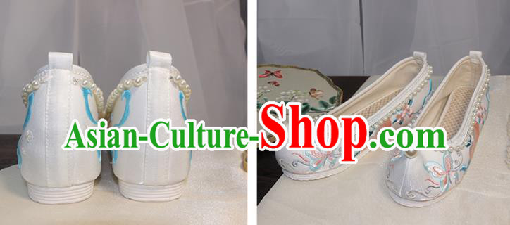 Chinese Traditional Hanfu Shoes Ancient Princess Shoes Ming Dynasty Embroidered Shoes Pearls Shoes