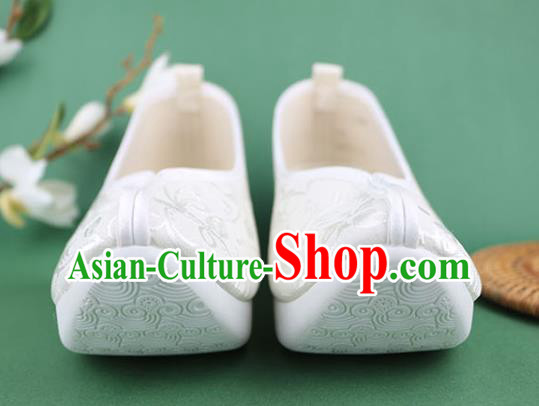 Chinese Ancient Princess Shoes White Brocade Shoes Traditional Ming Dynasty Hanfu Shoes