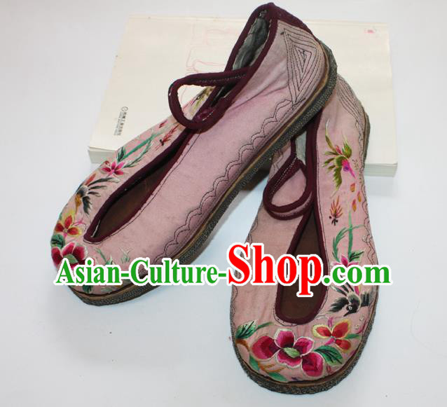 Chinese Folk Dance Pink Cloth Shoes Traditional Embroidered Shoes Handmade National Woman Shoes