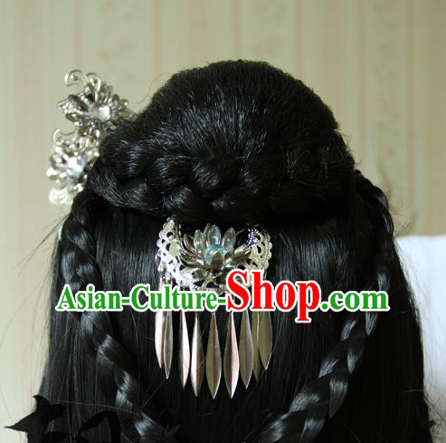 China Traditional Song Dynasty Young Woman Wigs Ancient Cosplay Swordswoman Hair Chignon Headdress