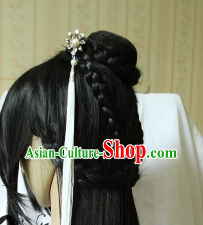 China Traditional Song Dynasty Young Woman Wigs Ancient Cosplay Swordswoman Hair Chignon Headdress