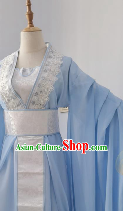 China Traditional Song Dynasty Empress Blue Hanfu Dress Cosplay Fairy Clothing Ancient Queen Garments