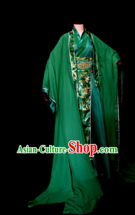 Chinese Ancient Crown Prince Garment Costumes Cosplay Swordsman Green Hanfu Clothing Traditional Qin Dynasty King Apparels