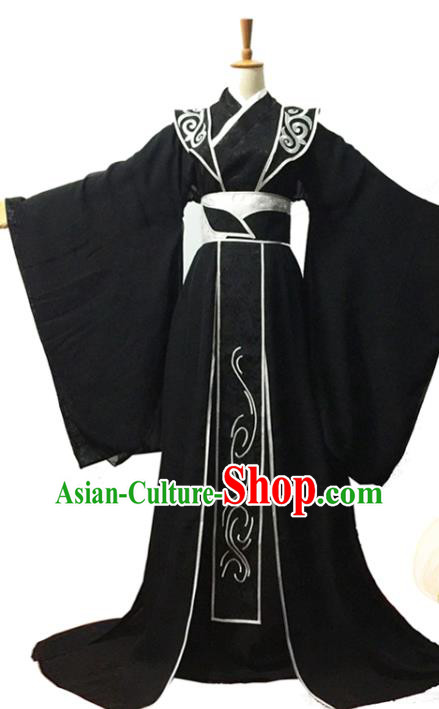 Chinese Cosplay Swordsman Black Hanfu Clothing Traditional Han Dynasty Prince Apparels Ancient Noble Childe Garment Costumes