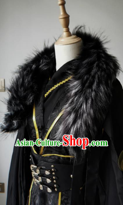 Chinese Traditional Han Dynasty King Apparels Ancient Monarch Garment Costumes Cosplay Swordsman Hanfu Clothing with Cloak