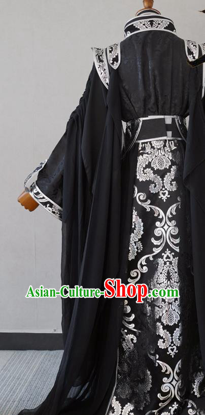 Chinese Ancient Young Knight Garment Costumes Cosplay Swordsman Black Hanfu Clothing