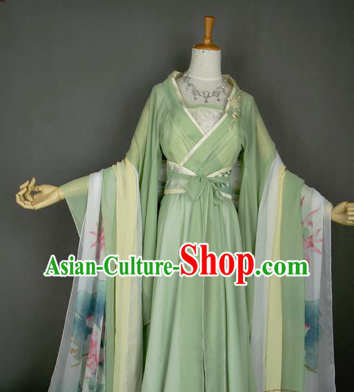 China Ancient Princess Garments Traditional Jin Dynasty Palace Lady Green Hanfu Dress Cosplay Liu Qiqi Clothing