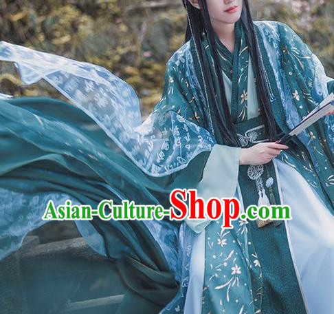 Chinese Cosplay King Shen Qing Qiu Clothing Traditional Jin Dynasty Royal Highness Apparels Ancient Swordsman Green Garment Costumes