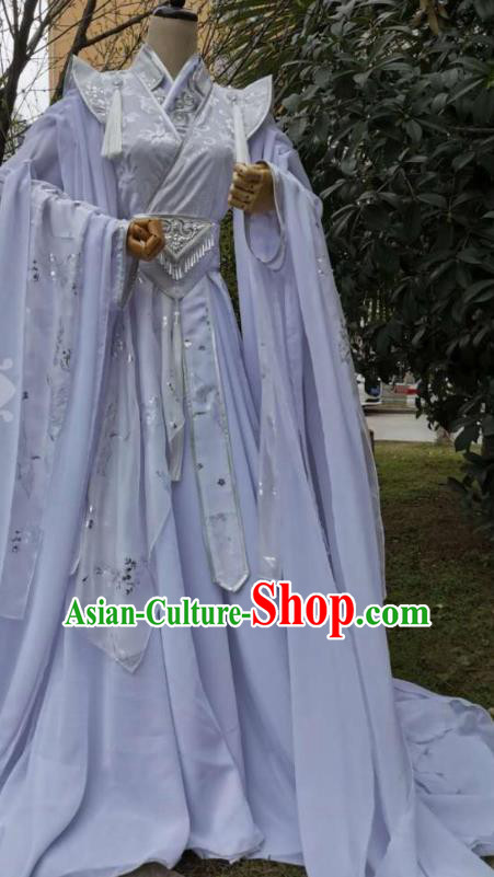 Chinese Ancient Swordsman White Garment Costumes Cosplay Taoist Priest Clothing Traditional Jin Dynasty Royal Highness Apparels